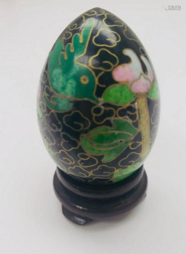 Asian Cloisonne & Enameled Floral Decorated Egg On Stand