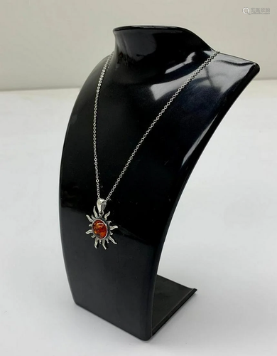 Bright Amber Sun Pendant Necklace