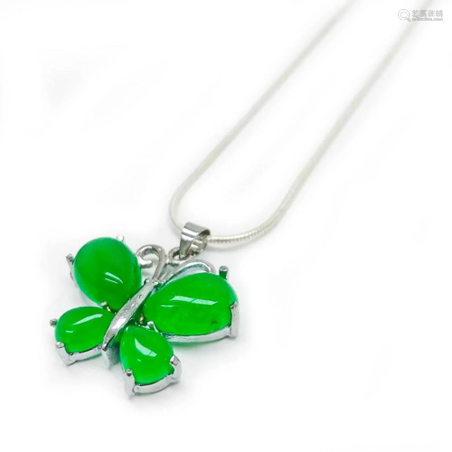 Asian Green Jade Butterfly Pendant Accompanied By 925 Sterli...