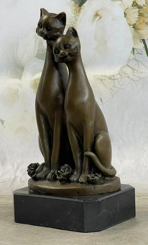 Pair Of Loving Siamese Cats Bronze Sculpture