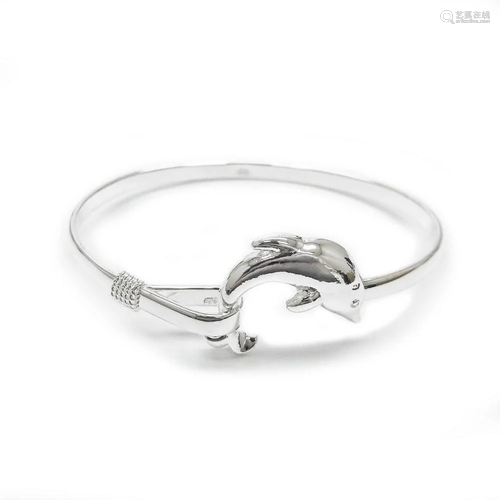 Ladies 925 Sterling Silver Dolphin Bangle