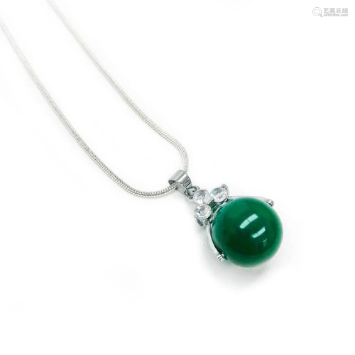 Sterling Silver 925 Necklace With Green Jade Sphere Pendant