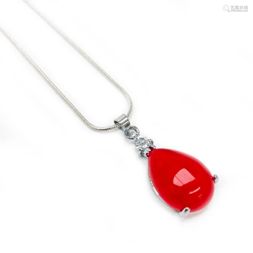 Sterling Silver 925 Necklace Red Jade Pendant