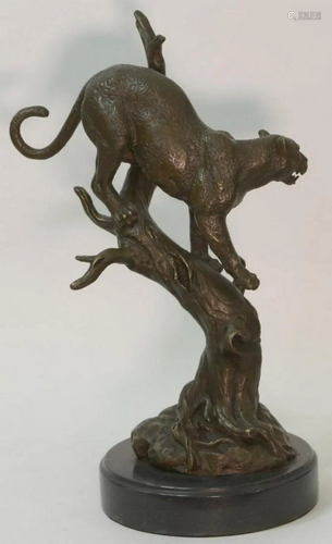 African Mountain Lion Leopard Bronze Sculpture