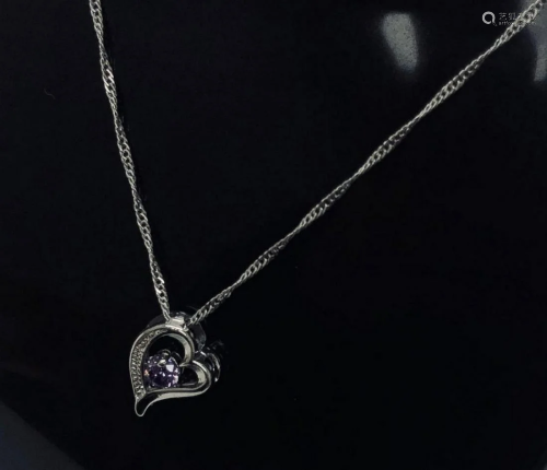 Sterling Silver Purple Rhinestone Heart Pendant Paired With ...