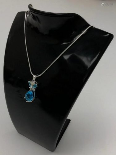 STERLING BLUE RHINESTONE CAT PENDANT PAIRED WITH SILVER 925 ...