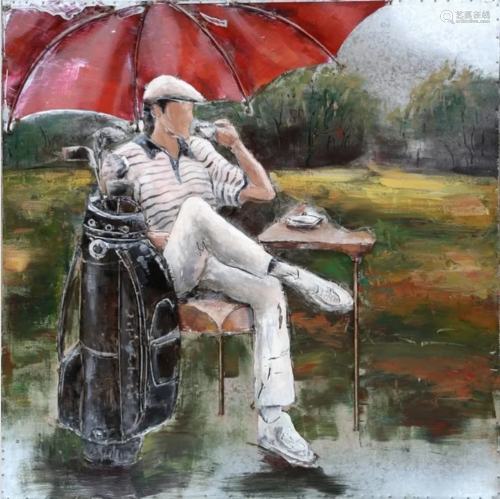 Relaxed Golfer Under Umbrella 3D Painting