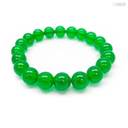 Asian Carved Green Jade Beaded Bracelet