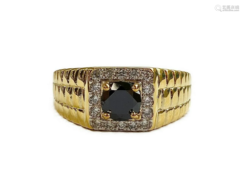 Size 10 Mark S925 Gold Plated Black Stone Mens Ring