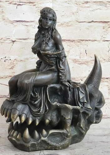 Girl Embracing Demon Skull Bronze Sculpture