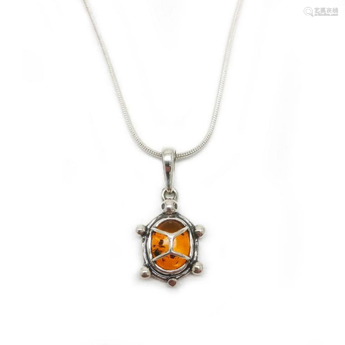 Baltic Amber 925 Silver Plated Tortoise Pendant Necklace On ...