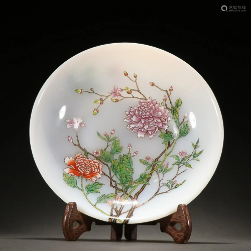 CHINESE FAMILLE-ROSE GLASS CHARGER DEPICTING 'FLORAL&#x...