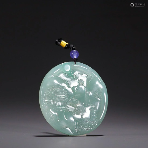 CHINESE JADEITE PLAQUE WITH CARVED 'LANDSCAPE'