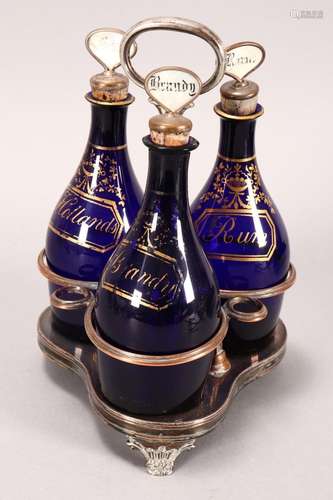 Georgian Bristol Blue Decanter Set,