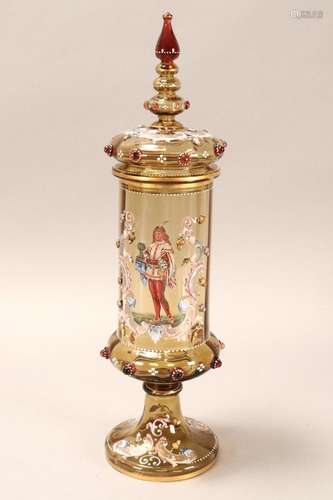 Large 19th Century Moser Glass Jar and Cover,