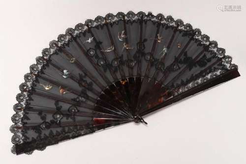 19th Century Tortoiseshell and Lace Brise Fan,