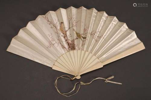 19th Century French Ox Bone and Silk Fan,