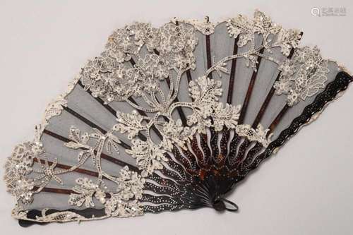 19th Century French Tortoiseshell and Lace Fan,