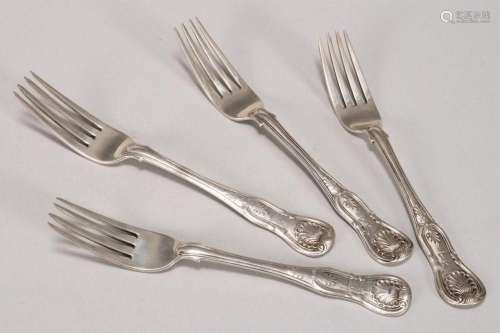 Four Irish Victorian Sterling Silver Forks,