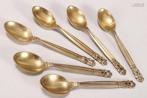 Six Georg Jensen Acorn Pattern Coffee Spoons,