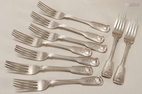 Nine Heavy Victorian Sterling Silver Forks,