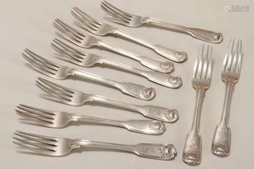 Ten George IV Sterling Silver Dessert Forks,