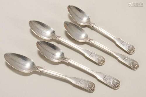 Five Irish William IV Sterling Silver Teaspoons,