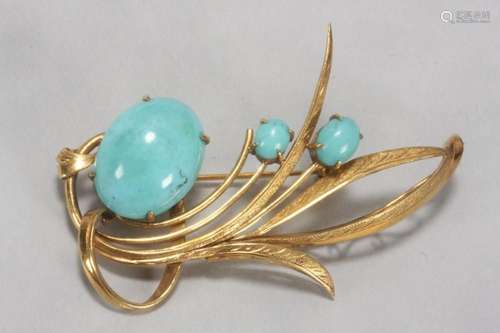 10ct Gold and Turquoise Brooch,