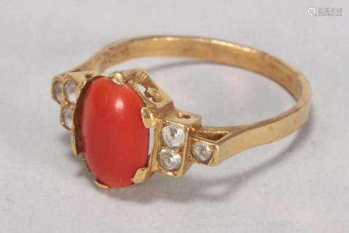 Gold, Sapphire and Coral Ring,