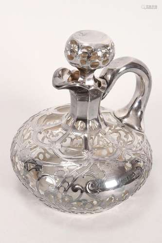 American Sterling Silver Overlay Jug and Stopper,