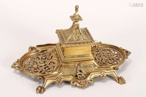 Victorian Brass Inkstand,