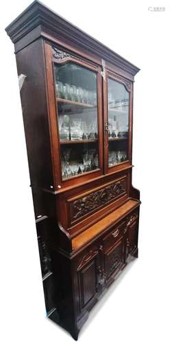 Edwardian Oak Secretaire Bookcase,