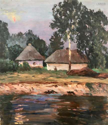Landscape of village oil painting