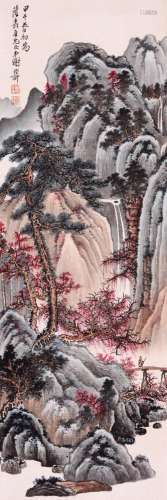 CHINESE SCROLL PAINTING OF MOUNTAIN VIEWS SIGNED BY XIE ZHIL...