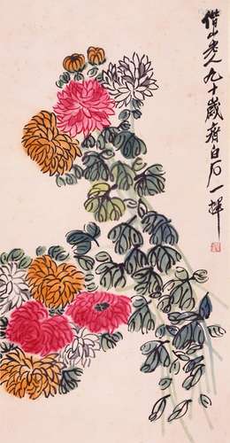 CHINESE SCROLL PAINTING OF FLOWER SIGNED BY QI BAISHI