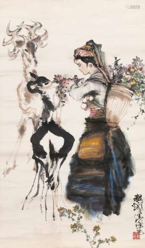 CHENG SHIFA (1921-2007)  A Girl and Two Deer