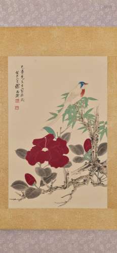 XIE ZHILIU (1910-1997)  Bird, Bamboo and Red Camellia