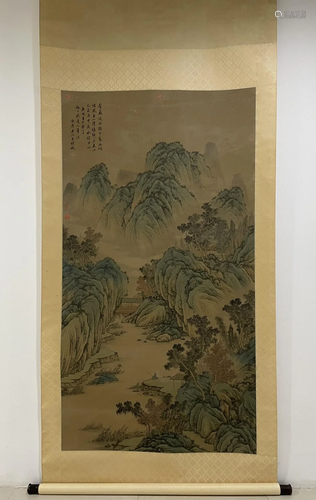 A Chinese Ink Painting Hanging Scroll By Wang Shimin