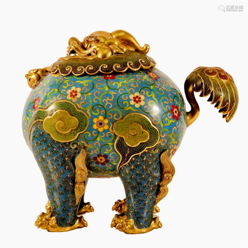 A Cloisonne 'Unicorn' Censer