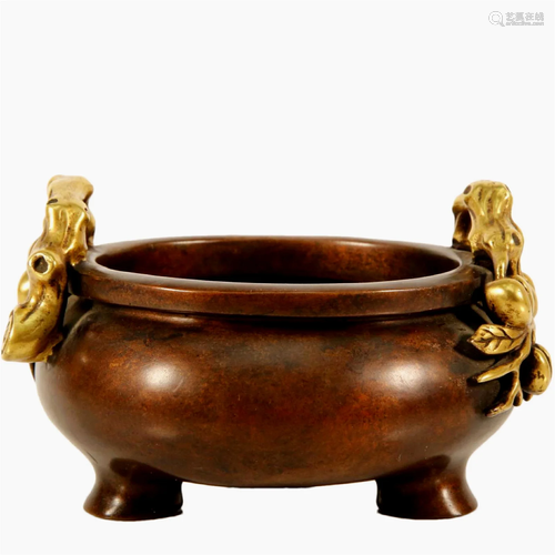 A Gilt-Bronze Tripod Censer