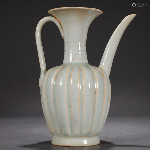 A Shadowy-Blue Porcelain Melon-Ridged Ewer