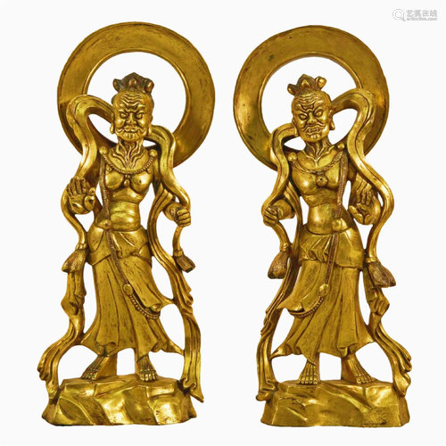 A Pair Of Gilt-Bronze Figures Of Vajrapani