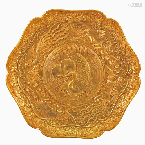 A Gilt-Bronze 'Flower& Phoenix' Dish