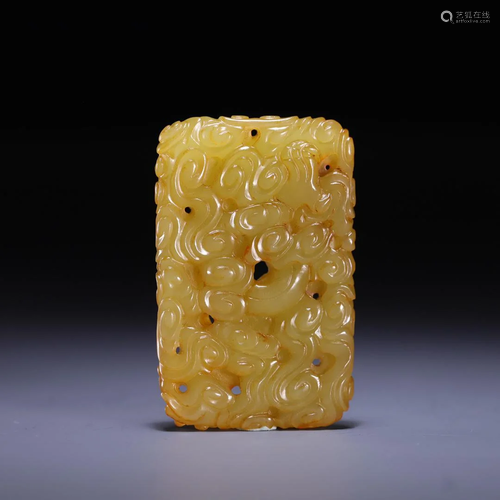 A Hetian Yellow Jade 'Dragon' Panel