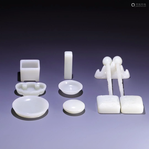 A Set Of Eleven Pieces Of Hetian Jade Stationery