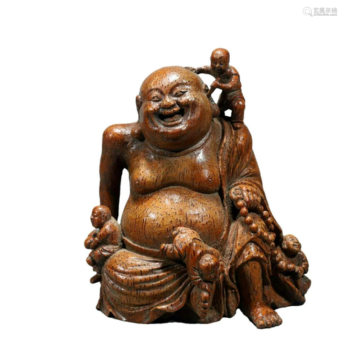 A Bamboo Figure Of Maitreya