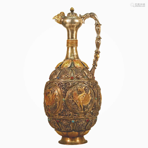 A Gilt-Silver 'Phoenix& Flower' Ewer