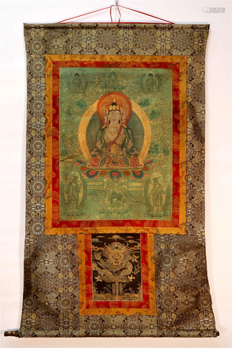 A precious Tibetan Green Tathagata Thangka