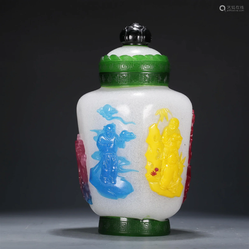 A Multi-Color Overlay White Glass 'Figure' Jar And...