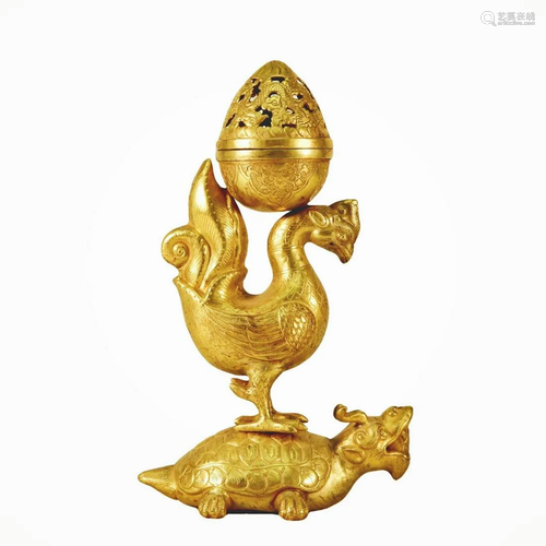 A Gilt-Bronze 'Mythical Beast' Censer